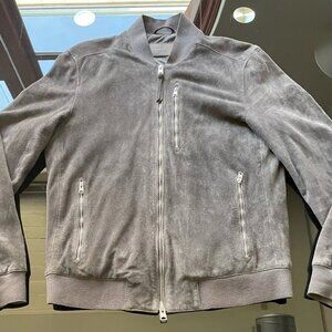 Allsaints Kemble Suede Bomber Jacket in Soot Gray